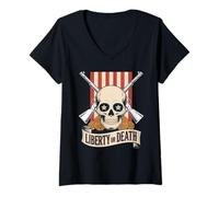Mujer Libertad o Muerte Calavera Rifles Orgullo Mexicano de Armas Camiseta Cuello V