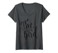 Mujer Libertad para Vagar libremente como una Cita de Muro de pájaros Camiseta Cuello V