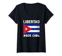 Mujer Libertad SOS Cuba Libre Cuba Ahora Camiseta Cuello V