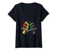 Mujer Libertad Unity Puños Rompiendo Cadenas Diseño Camiseta Cuello V