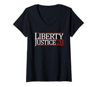 Mujer Liberty Justice '28 con Libertad y Justicia para Todos Camiseta Cuello V