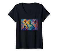 Mujer Liberty on The Court - Divertido Arte portátil de Baloncesto Camiseta Cuello V