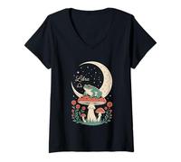 Mujer Libra Rana Luna Hongo Armonía Cósmica Camiseta Cuello V