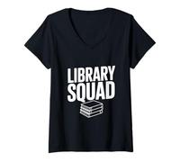 Mujer Library Squad Book Lovers Club de Lectura Divertido Camiseta Cuello V