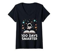 Mujer Libro de astronautas 100 días más Inteligente para niñas y Mujeres Camiseta Cuello V