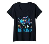 Mujer Libro de Lectura Be Kind Rainbow Scale Fish para Maestros y niños pequeños Camiseta Cuello V
