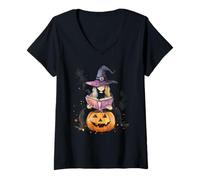 Mujer Libro de lectura de brujas Halloween Fantasy Book Lover Witchy Camiseta Cuello V
