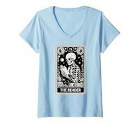 Mujer Libro de Lectura de Cartas del Tarot Divertido para Amantes de los Libros con Forma de Esqueleto de The Reader Camiseta Cuello V