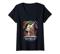 Mujer Libro de lectura de verano Reading Colors Our World, gato colorido Camiseta Cuello V