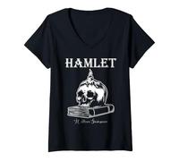 Mujer Libro de Velas de Calavera de Shakespeare Hamlet Literatura gótica Camiseta Cuello V