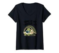 Mujer Libro Home Is My Happy Place, Acogedor Libro con Forma de Tortuga bajo Concha Camiseta Cuello V