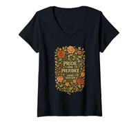 Mujer Libro Orgullo y Prejuicio Jane Austen Merch Floral Bookish Camiseta Cuello V