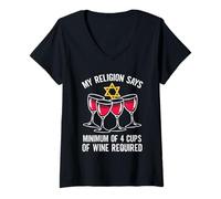 Mujer Líder del Seder Judío Alimentario Religión Matzá Líder de Pascua Camiseta Cuello V