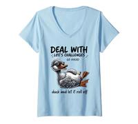 Mujer Lidiar con los desafíos Duck Roll Off Cita Divertida Camiseta Cuello V
