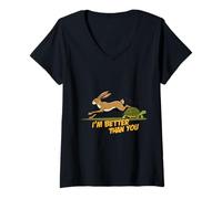 Mujer Liebre vs. Tortuga - Competencia Velocidad Rivalidad Humor Camiseta Cuello V