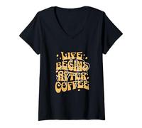 Mujer Life Begins After Coffee - La Vida Comienza después del café Camiseta Cuello V