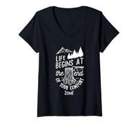 Mujer Life Begins Comfort Zone Diseño de Citas motivacionales Camiseta Cuello V