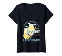 Mujer Life Gave Me Lemons But My Jesus Makes Lemonade Watercolor Camiseta Cuello V
