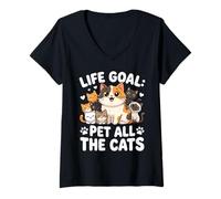 Mujer Life Goal Pet All The Cats Cute Kawaii - Cita de Varios Gatos Camiseta Cuello V