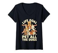 Mujer Life Goal Pet All The Dogs Cartoon Funny Dog Lover Camiseta Cuello V