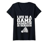 Mujer Life IA a Game Badminton es Serio Camiseta Cuello V