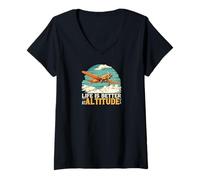 Mujer Life Is Better At Altitude Pilot Airplane Flying Design Camiseta Cuello V
