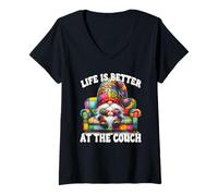 Mujer Life Is Better At The Couch Gnome Dad For Funny Retirement Camiseta Cuello V