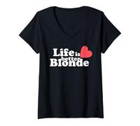 Mujer Life Is Better B.l.o.n.d.e Ropa Divertida Camiseta Cuello V