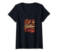 Mujer Life is Better Cozy Comfort Text Design Camiseta Cuello V