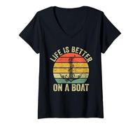 Mujer Life is Better on a Boat Captain Flatboat Boating Pontón Camiseta Cuello V
