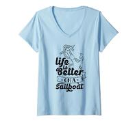 Mujer Life Is Better On A Sailing Sailor Sail Captain Camiseta Cuello V
