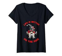 Mujer Life Is Better On The Ride Cute Oldschool Biker Kids GNOME Camiseta Cuello V