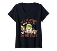 Mujer Life Is Better On The River Fisherman GNOME Loves Fishing Camiseta Cuello V
