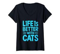 Mujer Life Is Better with Cats Camiseta Cuello V