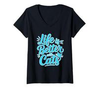 Mujer Life Is Better with Cats Camiseta Cuello V