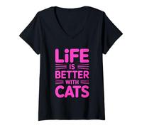 Mujer Life Is Better with Cats Camiseta Cuello V