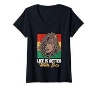 Mujer Life Is Better With Locs Black Girl Magic Pride Camiseta Cuello V