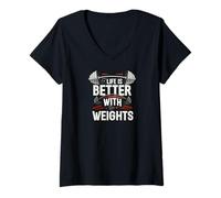Mujer Life Is Better with Weights Gym Fitness Workout Camiseta Cuello V