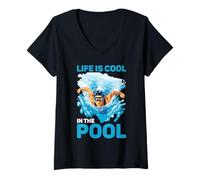 Mujer Life Is Cool In The Pool Natación de Verano - Camiseta Cuello V