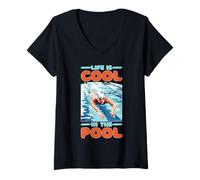 Mujer Life Is Cool In The Pool Natación de verano ---- Camiseta Cuello V
