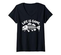 Mujer Life is Game Dead Fish Citas Hombres Mujeres Camiseta Cuello V