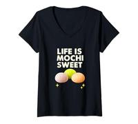 Mujer Life is Mochi Sweet Cute Juego de Palabras de Comida Camiseta Cuello V