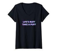 Mujer Life Is Ruff Take A Puff 420 Weed Cannabis Marijuana Camiseta Cuello V