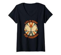 Mujer Life Is Short Play Pickleball Vintage Sunburst Diseño Camiseta Cuello V