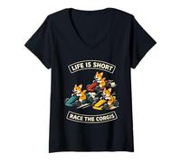 Mujer Life Is Short Race The Corgis Funny Go Kart Racing Lifestyle Camiseta Cuello V