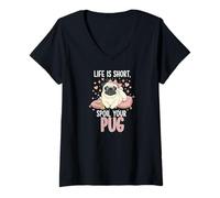 Mujer Life Is Short Spoil Your Pug Cute Dog Mom Princess Crown Camiseta Cuello V