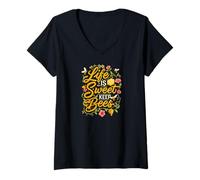 Mujer Life is Sweet Keep Bees Beekeeper Honey Bee Lover Camiseta Cuello V