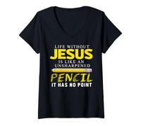 Mujer Life Without Jesus Finny Christian Religious Faith Camiseta Cuello V