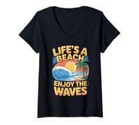 Mujer Life'S A Beach Enjoy The Waves Vacaciones de Verano - Camiseta Cuello V