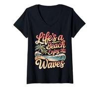 Mujer Life'S A Beach Enjoy The Waves Vacaciones de Verano |- Camiseta Cuello V